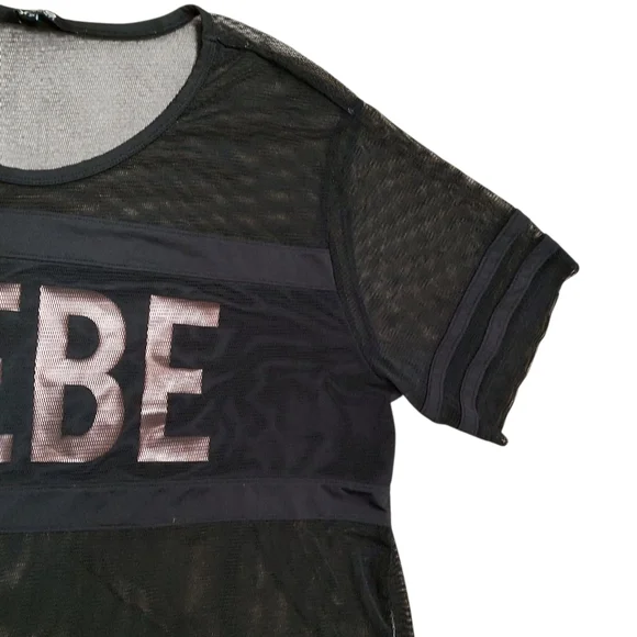 Bebe Sport Black Mesh Logo Active Top Boxy T-Shirt - Picture 8 of 11